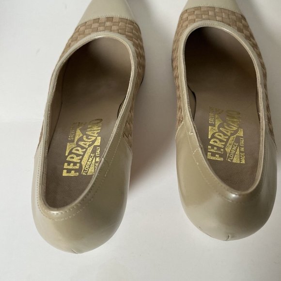 Salvatore Ferragamo Cream and Tan Woven Heels - Picture 8 of 16